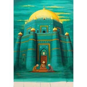 S. A. Noory, Shrine of Shah Rukne Alam - Multan, 24 x 32 Inch, Acrylic on Canvas, Cityscape Painting, AC-SAN-144